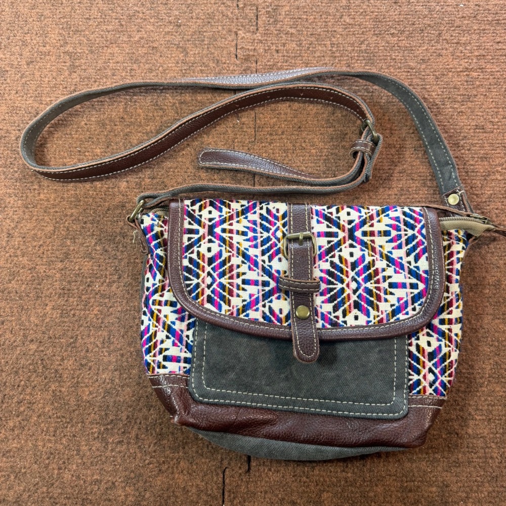 A+ Myra Bag Crossbody Purse Woven Geometric Canvas Leather Small Messenger Bag
